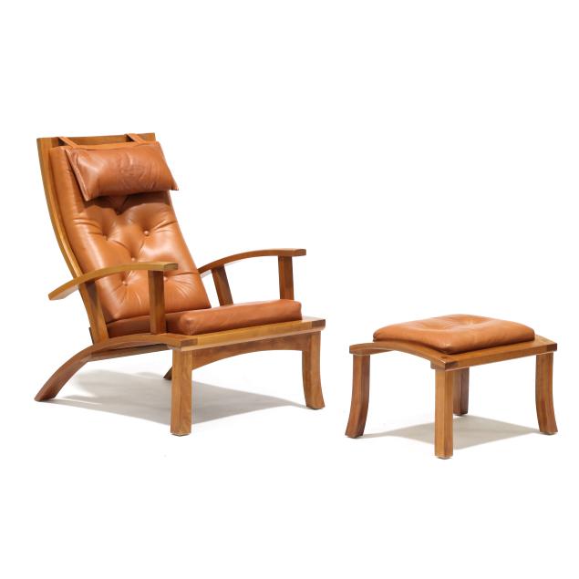 thomas-moser-cherry-and-leather-lolling-chair-and-ottoman