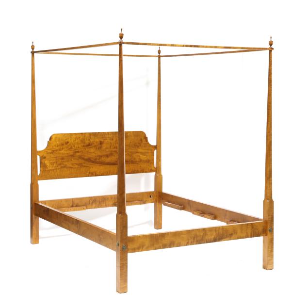 bench-made-federal-style-queen-size-tiger-maple-tall-post-bed-with-tester