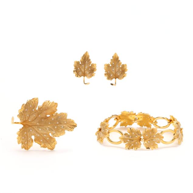 gold-and-diamond-maple-leaf-bracelet-brooch-and-earring-set