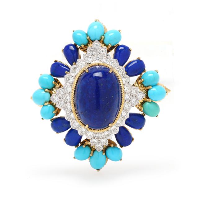vintage-gold-lapis-turquoise-and-diamond-brooch