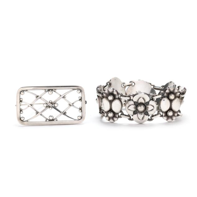 silver-bracelet-and-brooch-georg-jensen