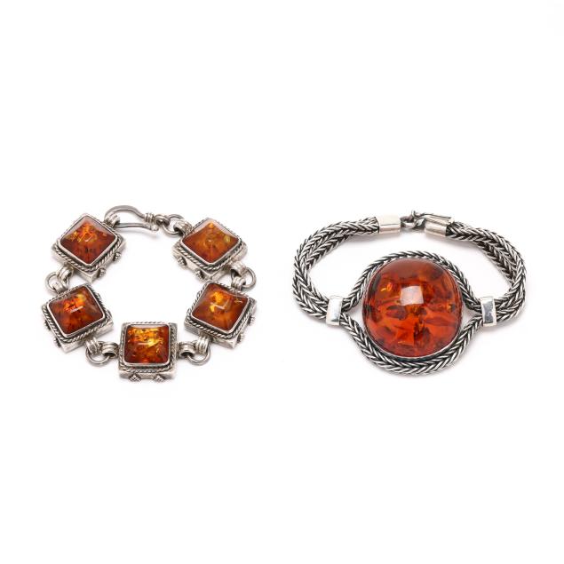 two-silver-and-amber-bracelets