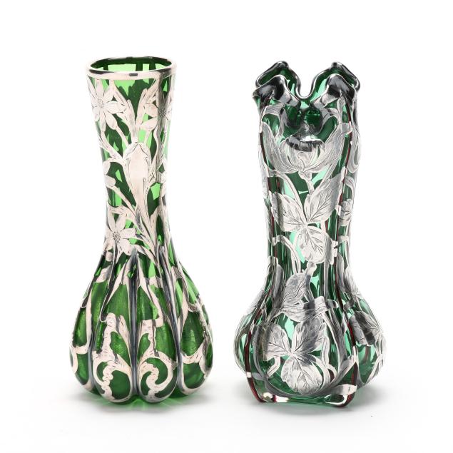 two-unusual-shaped-sterling-silver-deposit-glass-vases
