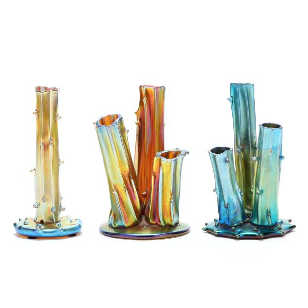 three-steuben-aurene-glass-stump-vases