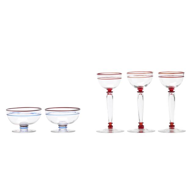 five-steuben-art-deco-glasses-signed-frederick-carder