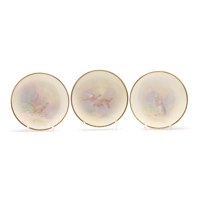 three-vintage-game-bird-themed-cabinet-plates-retailed-by-tiffany-co