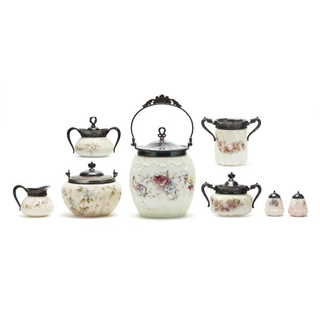 eight-piece-collection-of-floral-wavecrest-glass