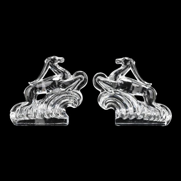 steuben-pair-of-art-deco-gazelle-glass-bookends
