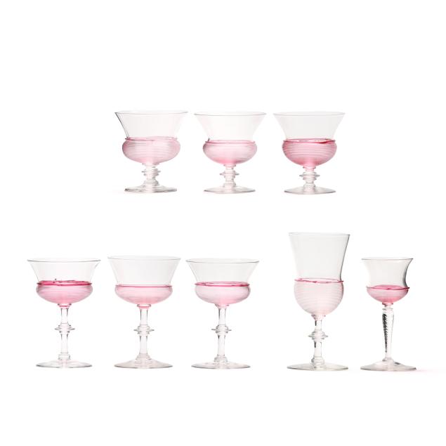 steuben-eight-cranberry-threaded-glasses