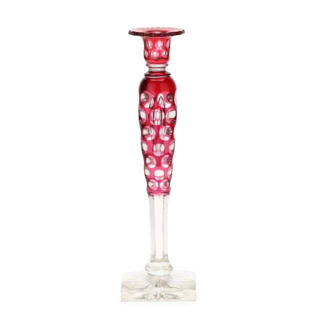 steuben-cranberry-cut-to-clear-monumental-candlestick