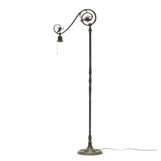 oscar-bach-german-american-1884-1957-vintage-bronze-dragon-arm-floor-lamp