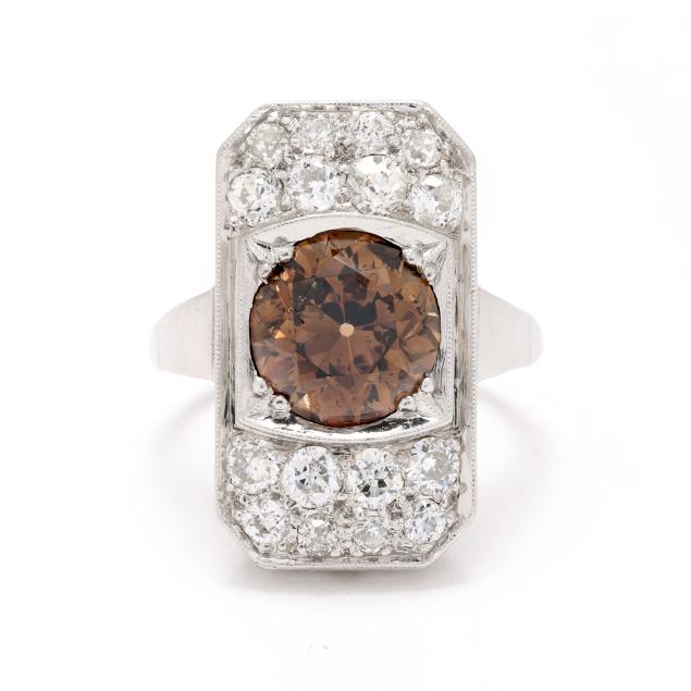 antique-platinum-3-34-carat-old-european-cut-fancy-dark-orangey-brown-diamond-and-diamond-ring
