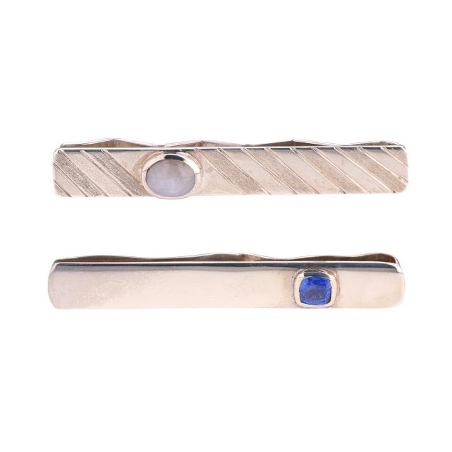 two-silver-and-gem-set-tie-bars
