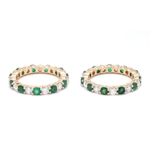 pair-of-gold-emerald-and-diamond-eternity-bands