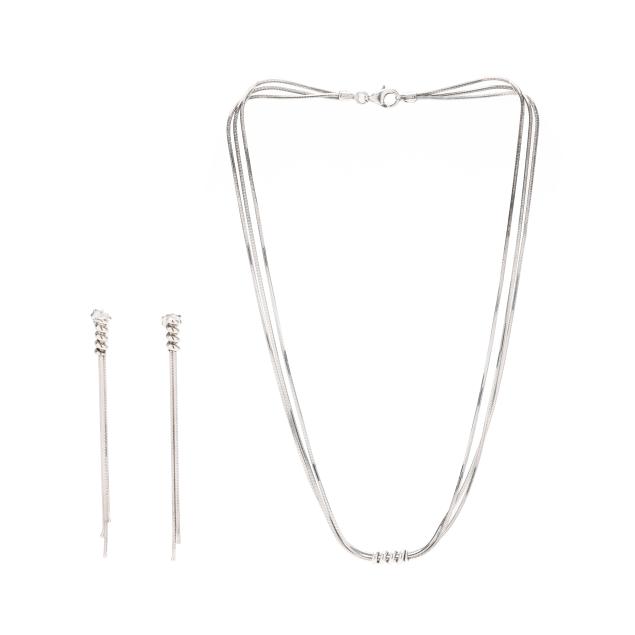 silver-triple-strand-necklace-and-earrings