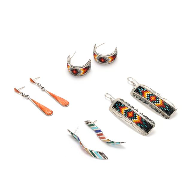 four-pairs-of-southwest-earrings-signed