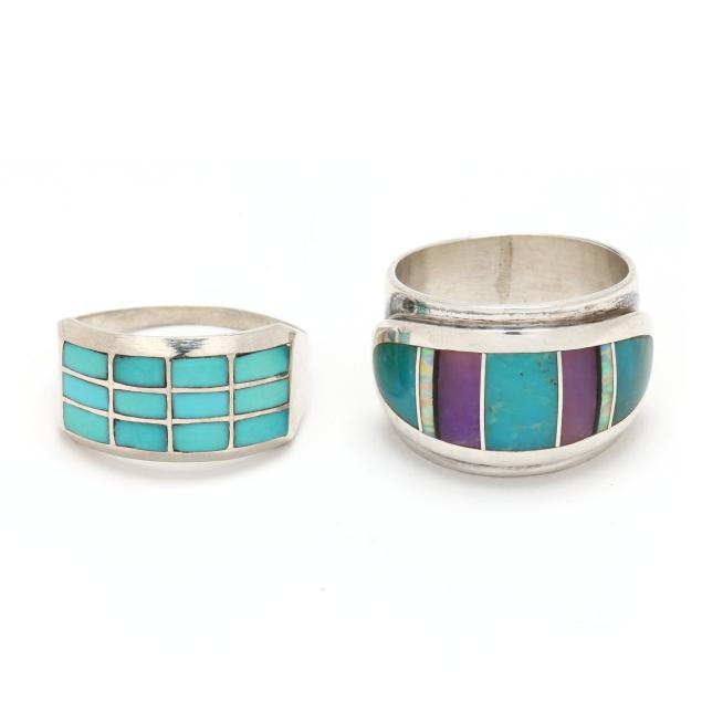two-southwest-silver-and-gem-set-rings-signed