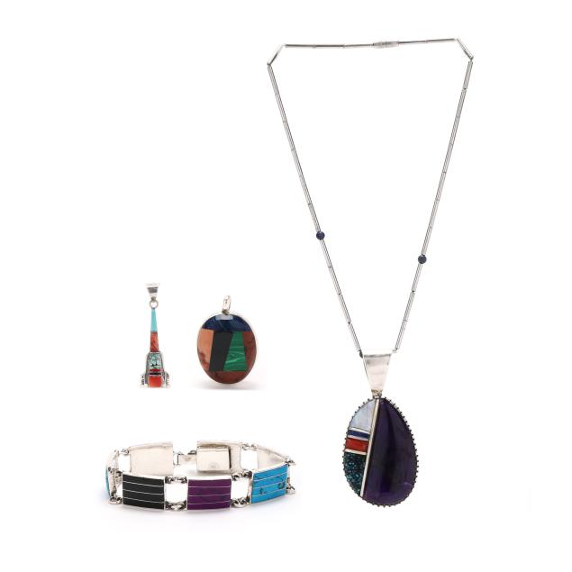 five-southwest-silver-and-gem-set-jewelry-items