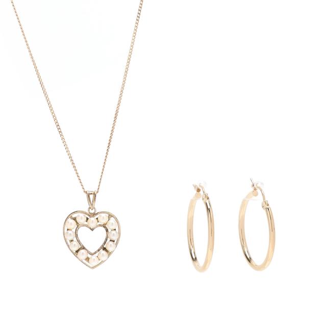 a-gold-and-pearl-heart-motif-necklace-mikimoto-and-a-pair-of-gold-hoops