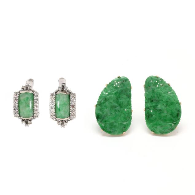 two-pairs-of-gold-and-jadeite-jade-earrings