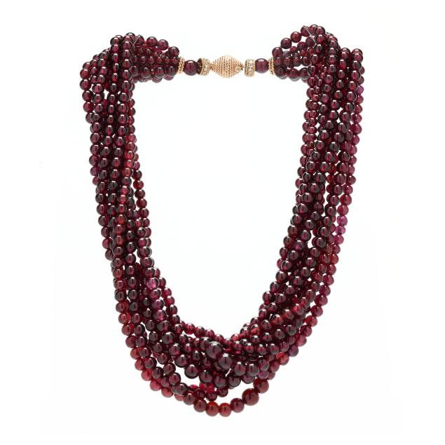 multi-strand-gold-garnet-and-diamond-necklace