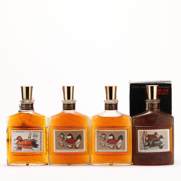 jim-beam-bourbon-whiskey-in-duck-stamp-series-decanters-mixed-lot-4-bt