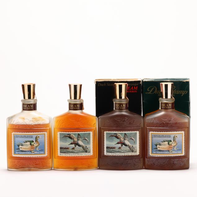 jim-beam-bourbon-whiskey-in-duck-stamp-series-decanters-mixed-lot-4-bt