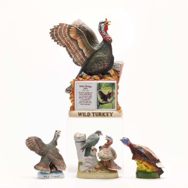 wild-turkey-bourbon-whiskey-8-years-mixed-lot-ceramic-decanters-1-bt-3-miniatures