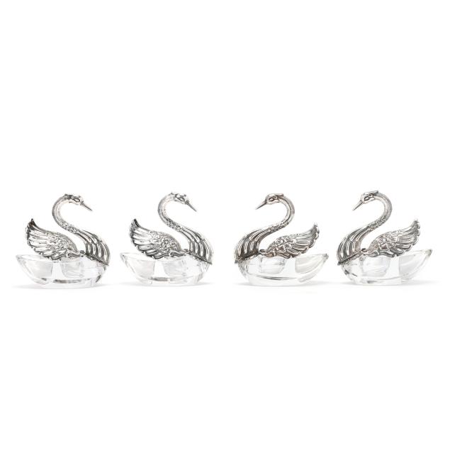 set-of-four-sterling-silver-and-crystal-swan-salt-cellars