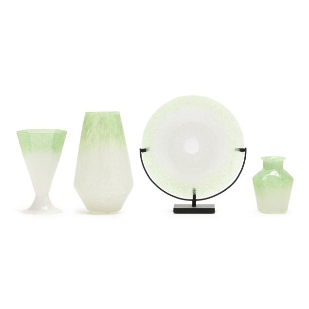 four-pieces-of-steuben-art-deco-green-i-cluthra-i-glass