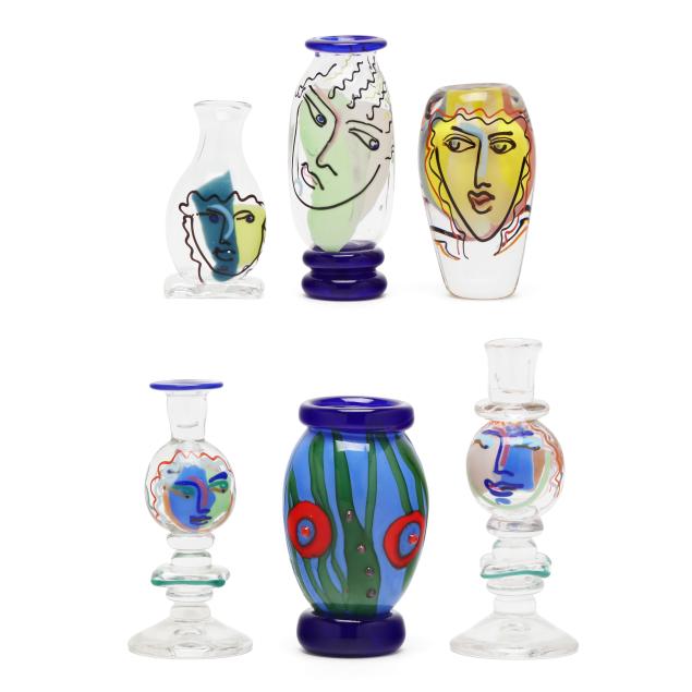 katherine-and-william-bernstein-nc-group-of-glass-vases-and-candlesticks