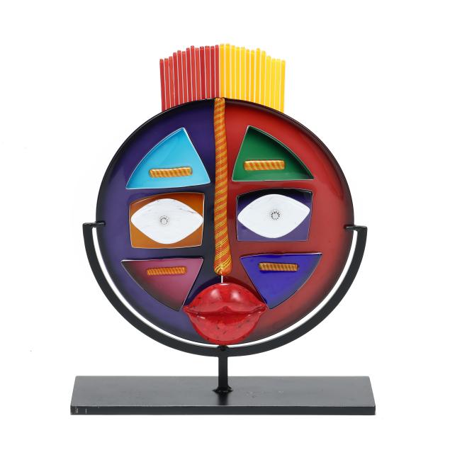 james-wilbat-american-20th-21st-century-post-modern-glass-face-disc-on-stand