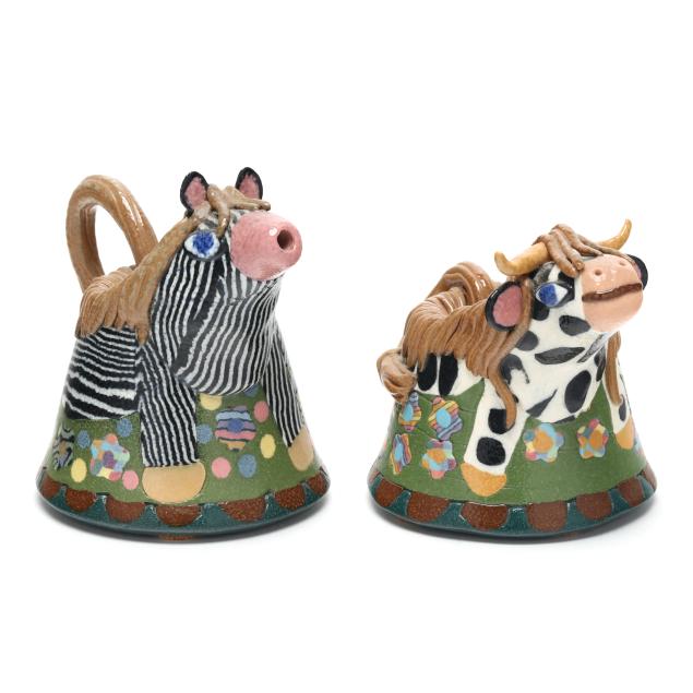 jane-peiser-nc-1933-2022-two-whimsical-cow-form-ceramic-vessels