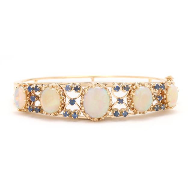 vintage-gold-opal-and-gem-set-bangle-bracelet