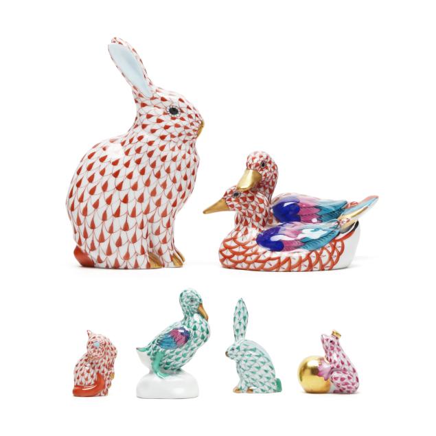 herend-collection-of-six-fishnet-animal-figurines