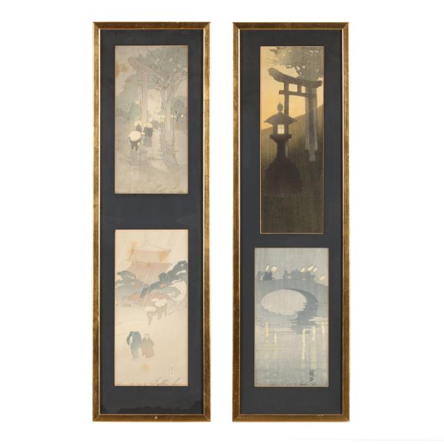 bertha-lum-american-1869-1954-i-temple-gate-i-i-temple-in-rain-i-i-lanterns-or-people-with-lanterns-passing-bridge-i-i-evening-i-four-works