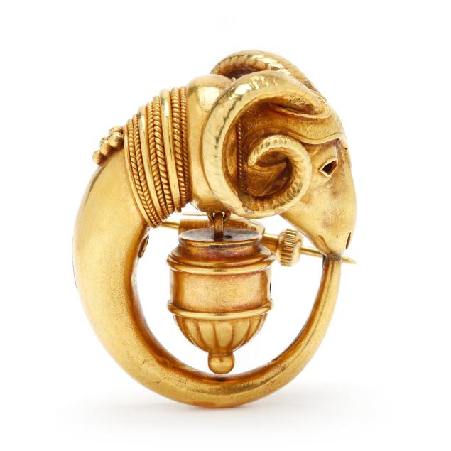 antique-gold-archaeological-revival-ram-s-head-brooch-castellani