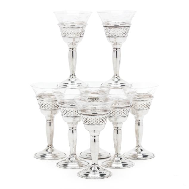set-of-eight-sterling-silver-and-cut-glass-cordials