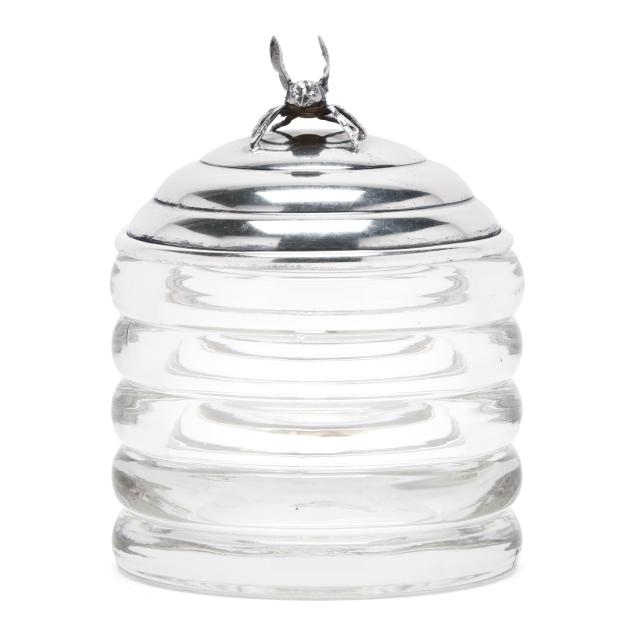 sterling-silver-and-glass-honey-jar-with-bee-motif