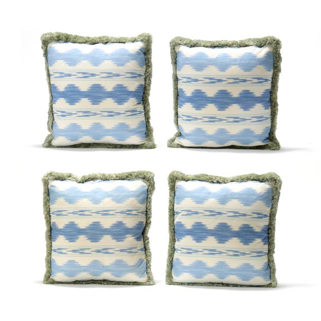 four-pillows-in-brunschwig-fils-i-avera-i-print-color-canton-sky-with-samuel-and-sons-brush-fringe