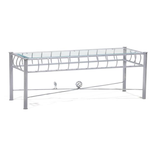 ilana-goor-style-iron-and-glass-coffee-table-with-iron-bird