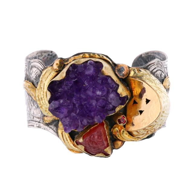 silver-gold-and-gem-set-cuff-bracelet-margaret-barnaby
