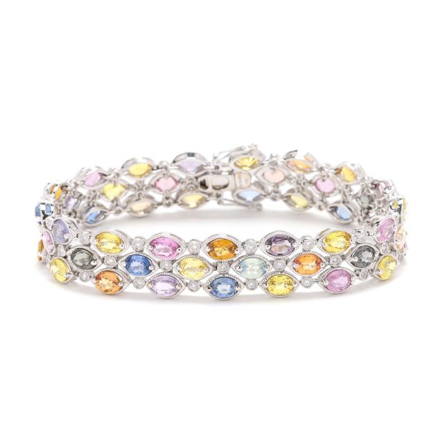 white-gold-and-multi-color-sapphire-bracelet