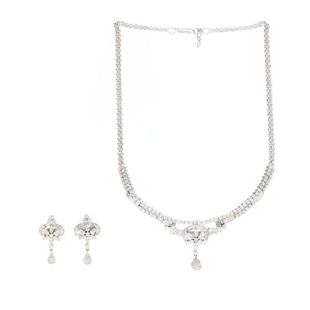 white-gold-and-diamond-necklace-and-earring-set