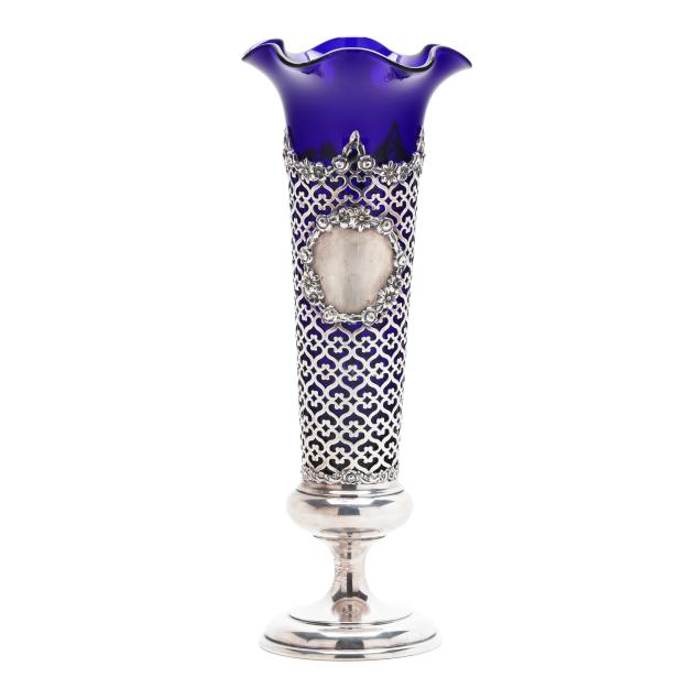 sterling-silver-and-cobalt-glass-trumpet-vase
