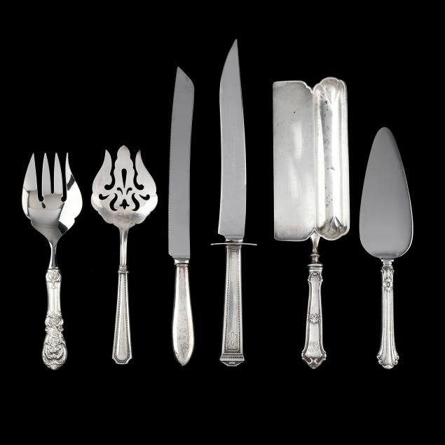 six-american-sterling-silver-handled-flatware-servers