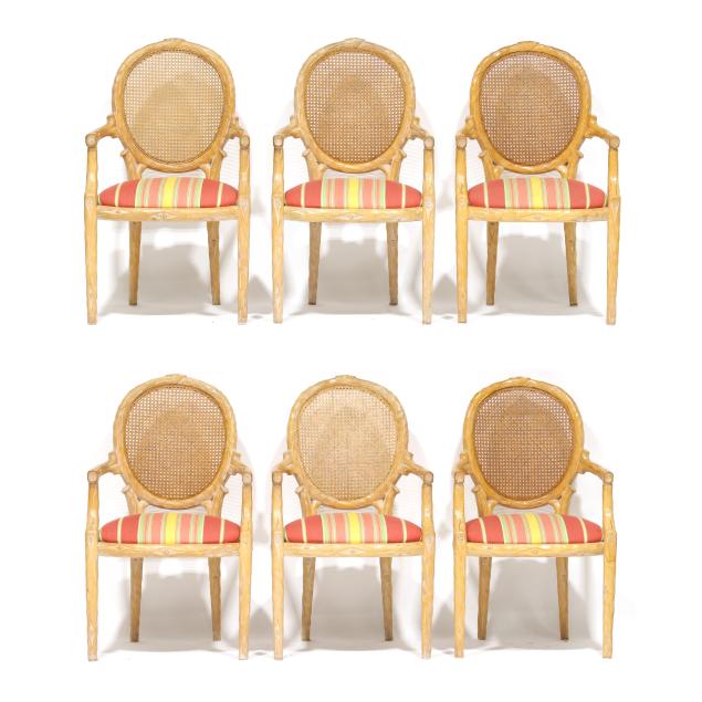 set-of-six-carved-wood-faux-bois-dining-chairs