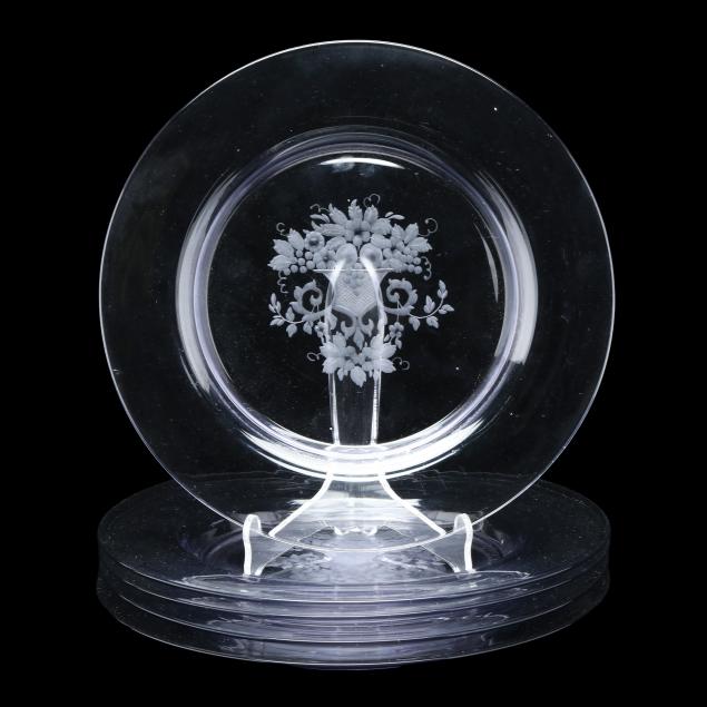 five-vintage-clear-glass-dessert-plates-with-etched-florals
