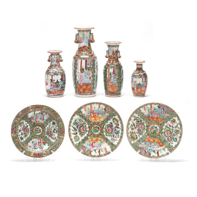 a-collection-of-chinese-export-rose-medallion-vases-and-plates
