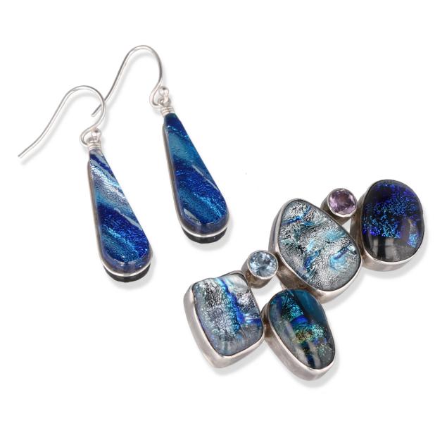 art-glass-and-silver-earrings-and-brooch-pendant